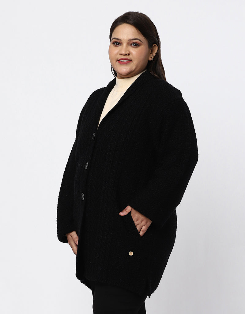 Women Plus Size Woolen Knitted Long Coat