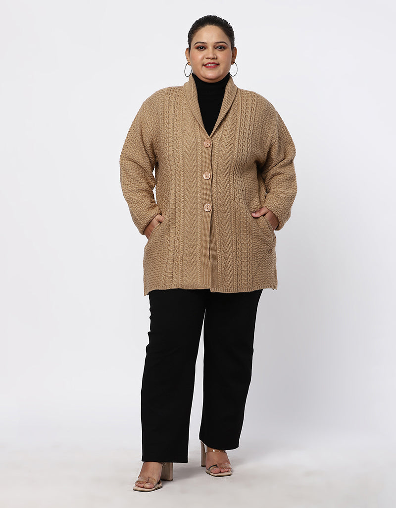 Women Plus Size Woolen Knitted Long Coat