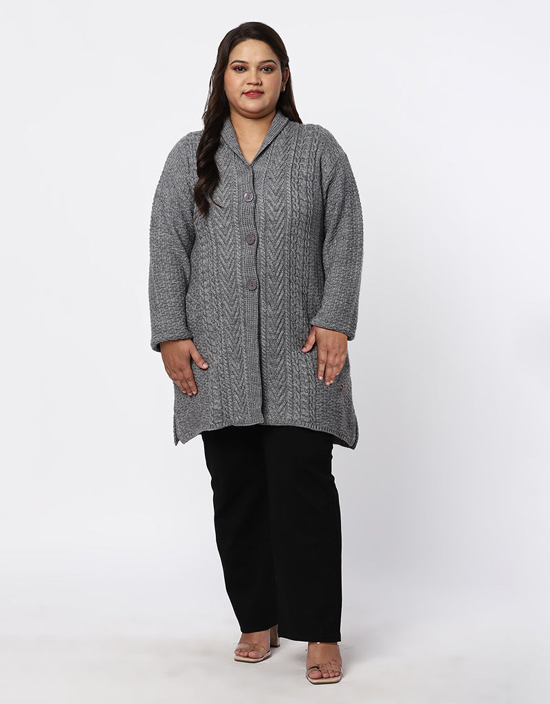 Women Plus Size Woolen Knitted Long Coat