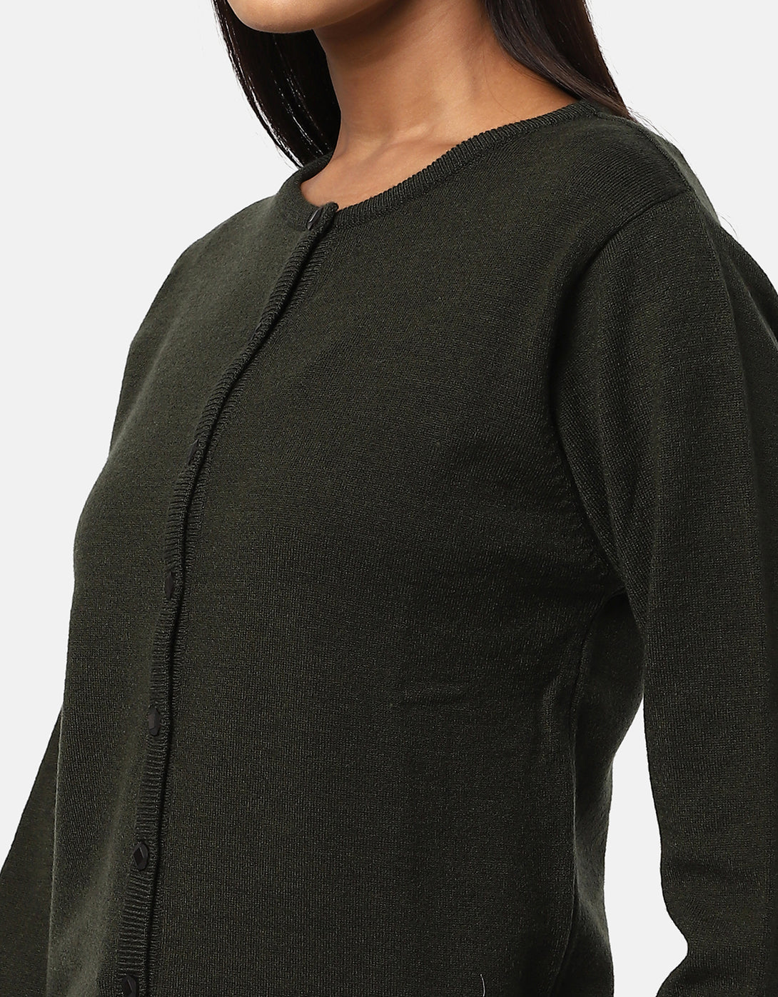 Women Woolen Round Neck Cardigan