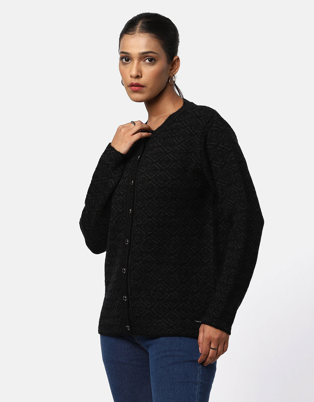 Women Woolen Round Fancy Cardigan