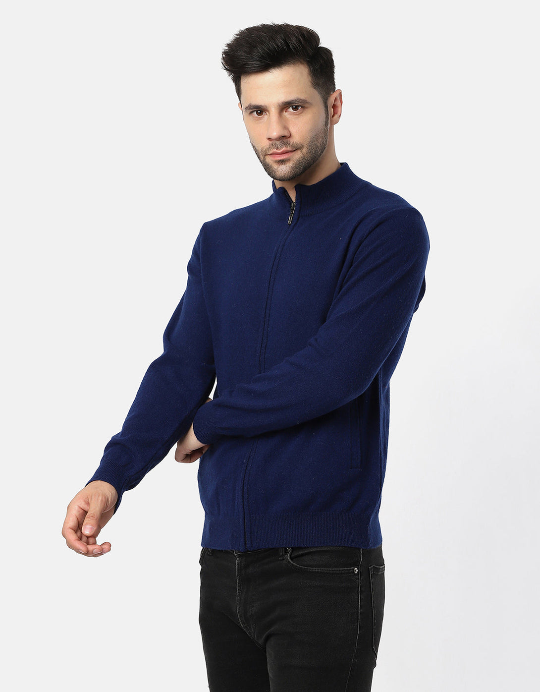 Men Knitted T-Neck Full zipper Sweater