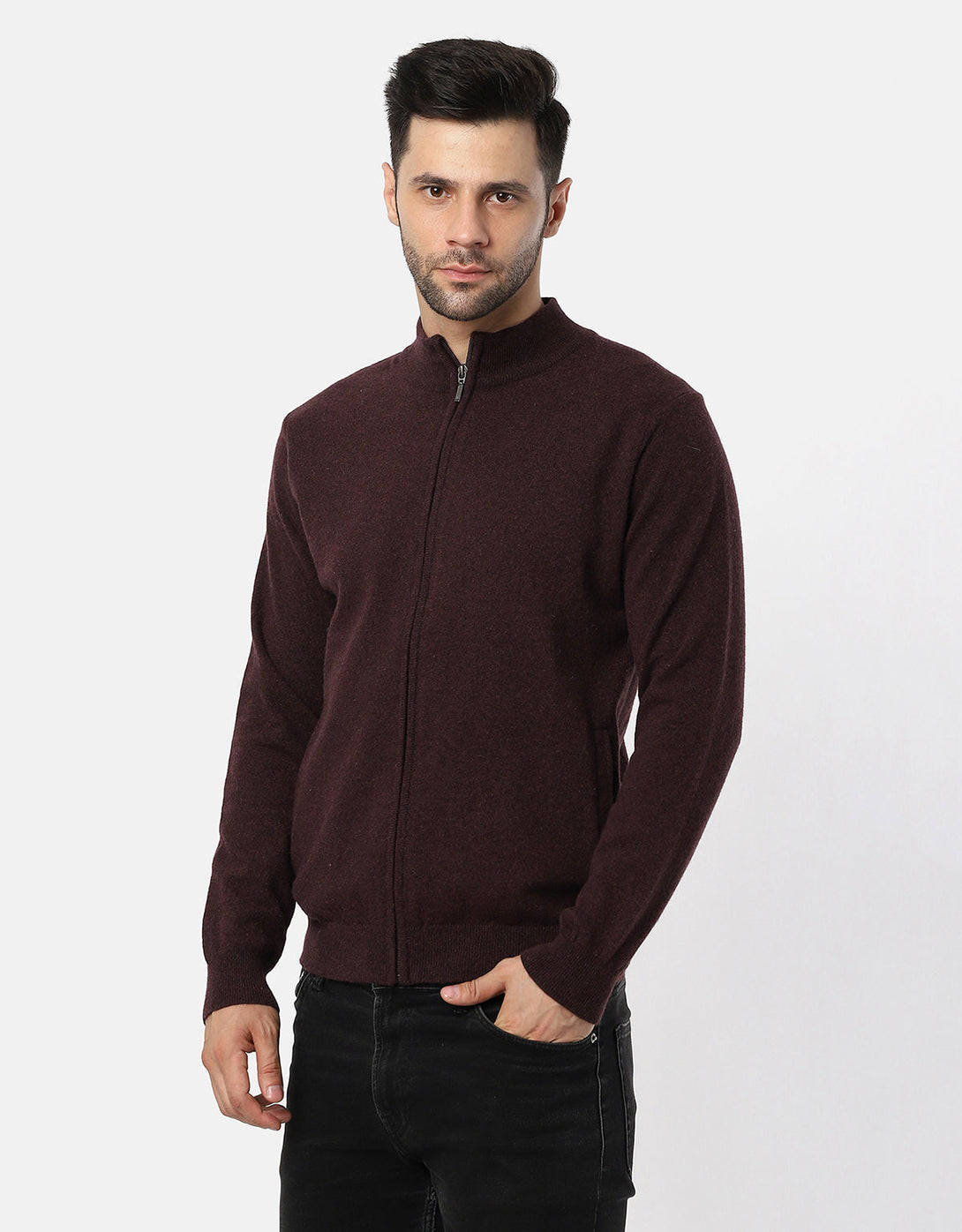 Men Knitted T-Neck Full zipper Sweater