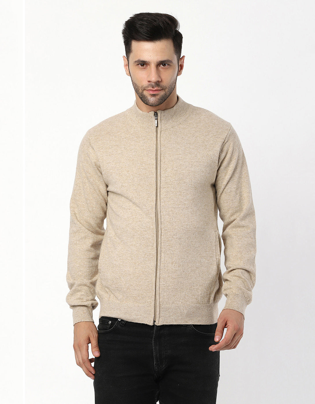 Men Knitted T-Neck Full zipper Sweater